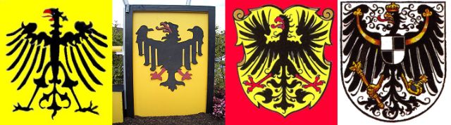 1. Wapen met magere arend 2. Zwarte arend op geel ook in Aken 3. Aan het wapen werd rood toegevoegd 4. Pruis. arend is zwart op wit. (Foto: Hans Hermans)